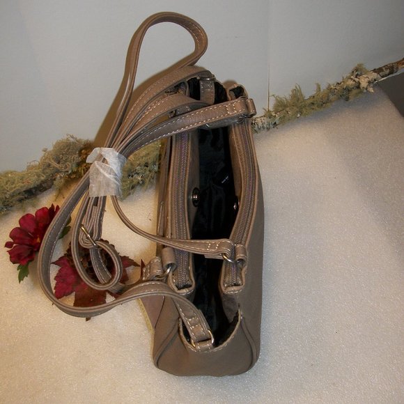 KOLTOV "Sarah" Taupe Faux Leather Satchel NWT 9.5"L x 7"H x 3"D Crossbody Strap - Picture 8 of 14
